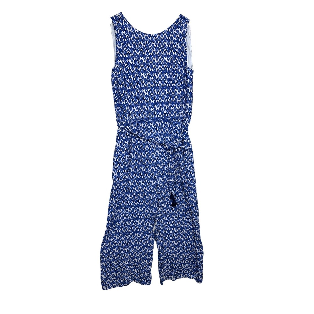 Talbots Women's Zig Zag Ikat Sleeveless Jumpsuit size 14 Blue/White